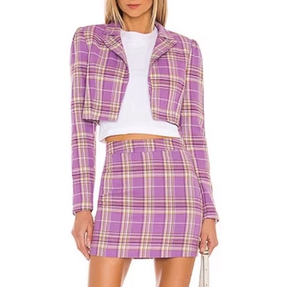 Revolve superdown purple plaid two 2 piece matching skirt set y2k outfit S